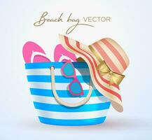 Holiday Beach bag, glasses, hat, slippers vector