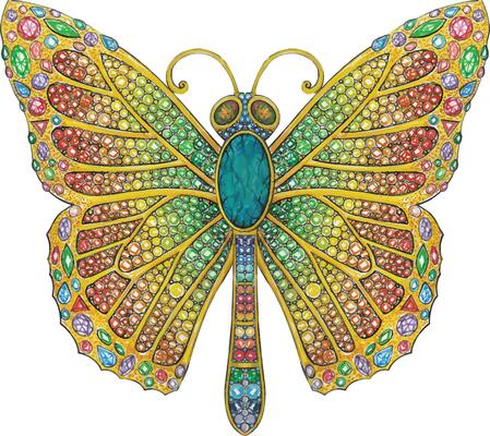 Jewelry design fancy gems and stone set with gold butterfly hand drawing and painting make graphic vector.