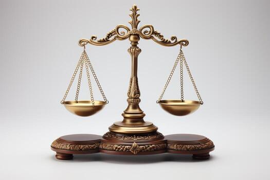 Scales of justice on a white background. 3d rendering. Ai generative photo