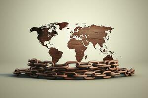 World map with chain and padlock on white background Ai generative photo