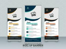 Stylish roll up business standee banner design vector