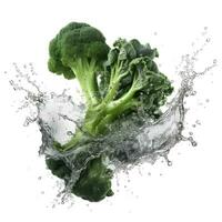 Broccoli splash water isolated on a white background. AI generetive photo