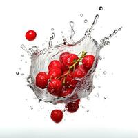 Cherries in water splash. AI generetive photo