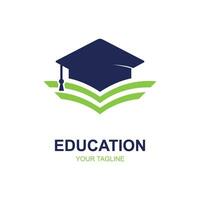 Education logo design with bachelor cap and book concept with creative idea vector