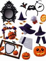 collection of various halloween items isolated on a white background. photo