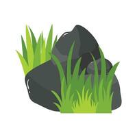 Rock Stone Cartoon Illustration Isolated In White. Grass Rock Cartoon Illustration vector