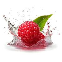 Raspberry and water splash isolated. AI generetive photo