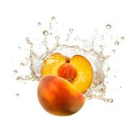 Fresh apricots in water splash. AI generetive photo