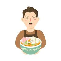 chef character with lontong padang character vector