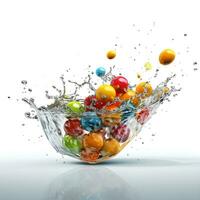 colorful candy with water splash. AI generetive photo