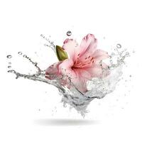 Beautiful pink orchid with splashing water. AI generetive photo