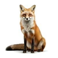 Red fox pose with a bushy tail isolated against a white background. AI generetive photo