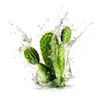 cactus in water splash isolated on white background. AI generetive photo