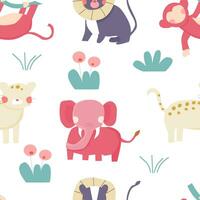 Cute Elephant and Tiger Seamless Pattern vector