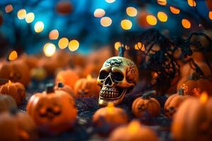 Halloween background concept. Pumkin background. Generative AI photo