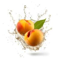 Fresh apricots in water splash. AI generetive photo