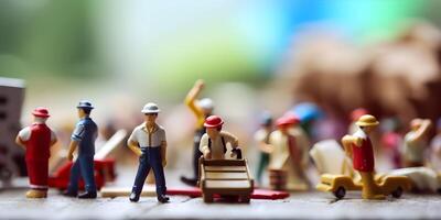 Miniature workers are working. Labor day banner. photo