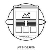 A graphically designed page on computer screen with play symbol on top depicting web designing process vector