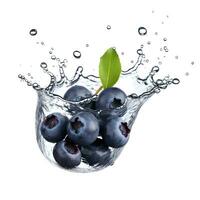 Blue berry in water splash. AI generetive photo
