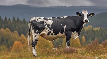 Cows in a pasture being grazed photo