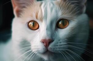 The cat's face is close up and its eyes are clearly visible photo