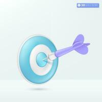 dardo flecha Violeta golpear centro. objetivo cliente dibujos animados pastel mínimo estilo. usted lata usado para atracción campaña, preciso promoción, impresión anuncio., negocio, finanzas, ux, ui 3d vector ilustración diseño.