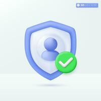 Shield check mark icon symbols. Security, guaranteed, guarding personal data concept. 3D vector isolated illustration design. Cartoon pastel Minimal style. You can used for design ux, ui, print ad.