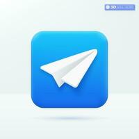 Telegram app icon symbols. Telegrams popular instant messengers, Paper Airplane concept. 3D vector isolated illustration design. Cartoon pastel Minimal style. You can used for design ux, ui, print ad.