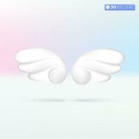 White two angel wings icon symbols. fairy tale, mythical, feather, fly, cupid, freedom concept. 3D vector isolated illustration design. Cartoon pastel Minimal style. You can used for ux, ui, print ad.