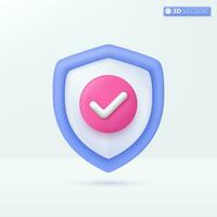 Shield check mark icon symbols. Security, guaranteed, Secure guarding protect concept. 3D vector isolated illustration design. Cartoon pastel Minimal style. You can used for design ux, ui, print ad.