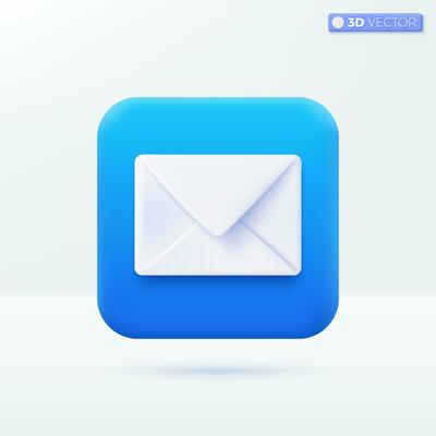 Email app icon symbols. mobile Interface, message, send and recieve new contact concept. 3D vector isolated illustration design. Cartoon pastel Minimal style. You can used for design ux, ui, print ad.