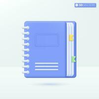 Diary or Book icon symbols. Textbook with bookmark, e-book, magazine, Education concept. 3D vector isolated illustration design. Cartoon pastel Minimal style. You can used for design ux, ui, print ad.