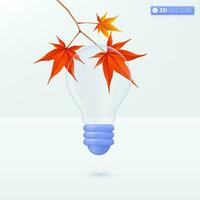 Light bulb transparency and red meple. brainstorm, development, idea icon metaphor. 3D vector isolated illustration design. Cartoon pastel Minimal style. You can used for mobile app, ux, ui, print ad.