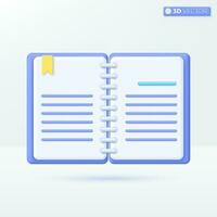 Diary binding keel icon symbols. Textbook, bookmark, e-book, magazine, Education concept. 3D vector isolated illustration design. Cartoon pastel Minimal style. You can used for design ux, ui, print ad