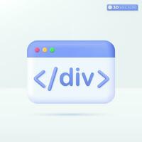 Web page Development icon symbols. Coding language, Programming, Software concept. 3D vector isolated illustration design. Cartoon pastel Minimal style. You can used for mobile app, ux, ui, print ad.