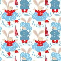 Rabbit in the rain. Fantasy print  for baby products. Seamless pattern. Vector. vector