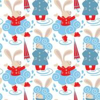 Rabbit in the rain. Fantasy print  for baby products. Seamless pattern. Vector. vector