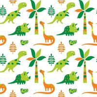 Funny dinosaurs and eggs drawn in doodles style, seamless pattern for kids products. Vector. vector
