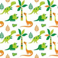 Funny dinosaurs and eggs drawn in doodles style, seamless pattern for kids products. Vector. vector