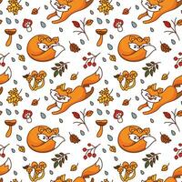 Playful fox in the autumn forest. Seamless pattern. Kid print. Vector. vector