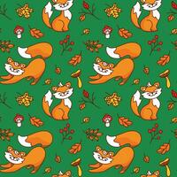Playful fox in the autumn forest. Seamless pattern. Kid print . Vector. vector