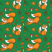 Playful fox in the autumn forest. Seamless pattern. Kid print . Vector. vector