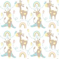 Cute giraffe and rainbow. Seamless pattern for kid products. vector