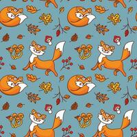 Cute fox walks in the autumn forest. Seamless pattern. Kids print. Vector. vector