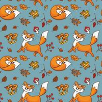 Cute fox walks in the autumn forest. Seamless pattern. Kids print. Vector. vector