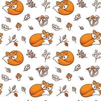 Cute fox curled up and sleeps in the autumn forest. Rainy weather. Seamless pattern. Kid print. Vector. vector