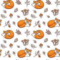 Cute fox curled up and sleeps in the autumn forest. Rainy weather. Seamless pattern. Kid print. Vector. vector