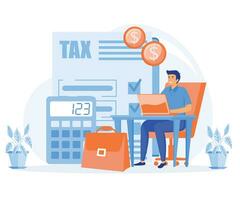 Tax preparation concept. Corporate tax, document preparation, payment planning, business accounting. flat vector modern illustration