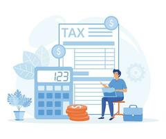 Tax preparation  concept. Corporate tax, taxable income, fiscal year, document preparation, payment planning, flat vector modern illustration