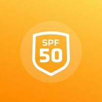 SPF 50 icon with a shield, UV protection vector